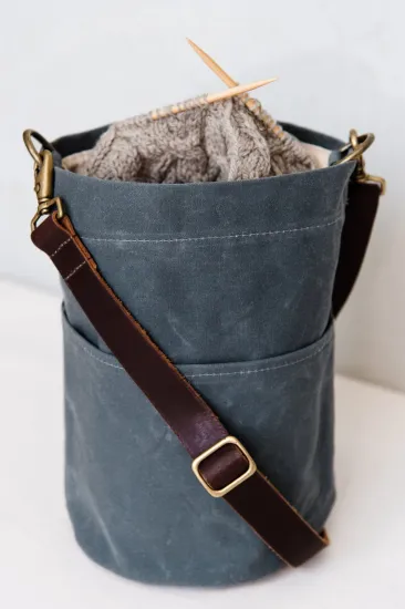 Waxed Canvas Bucket Bag | Knitter Gift - Click Image to Close