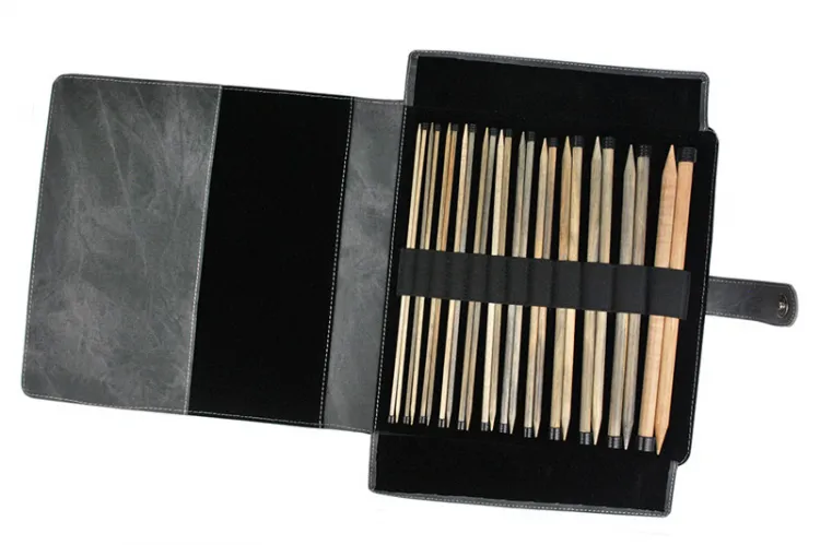 Full Set of Lykke Driftwood 10in long Knitting Needles in grey case - Click Image to Close