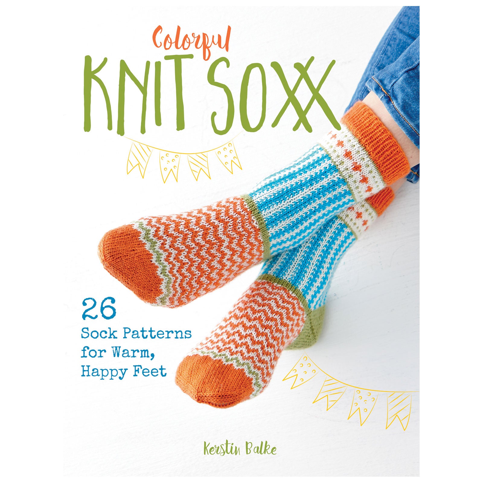 Book cover of 'Colorful Knit Sox' with a pair of colorful knitted socks on a white background.