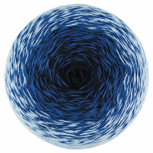 Blue and white yarn ball on a white background