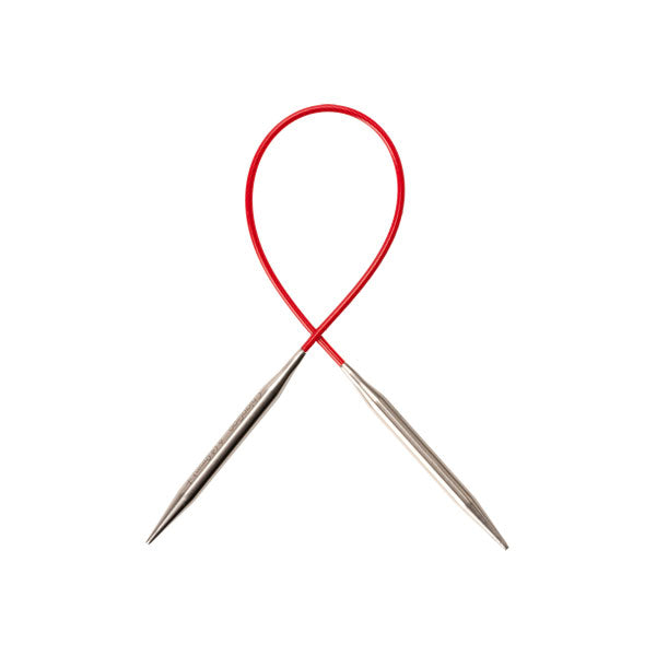Red circular knitting needle on a white background