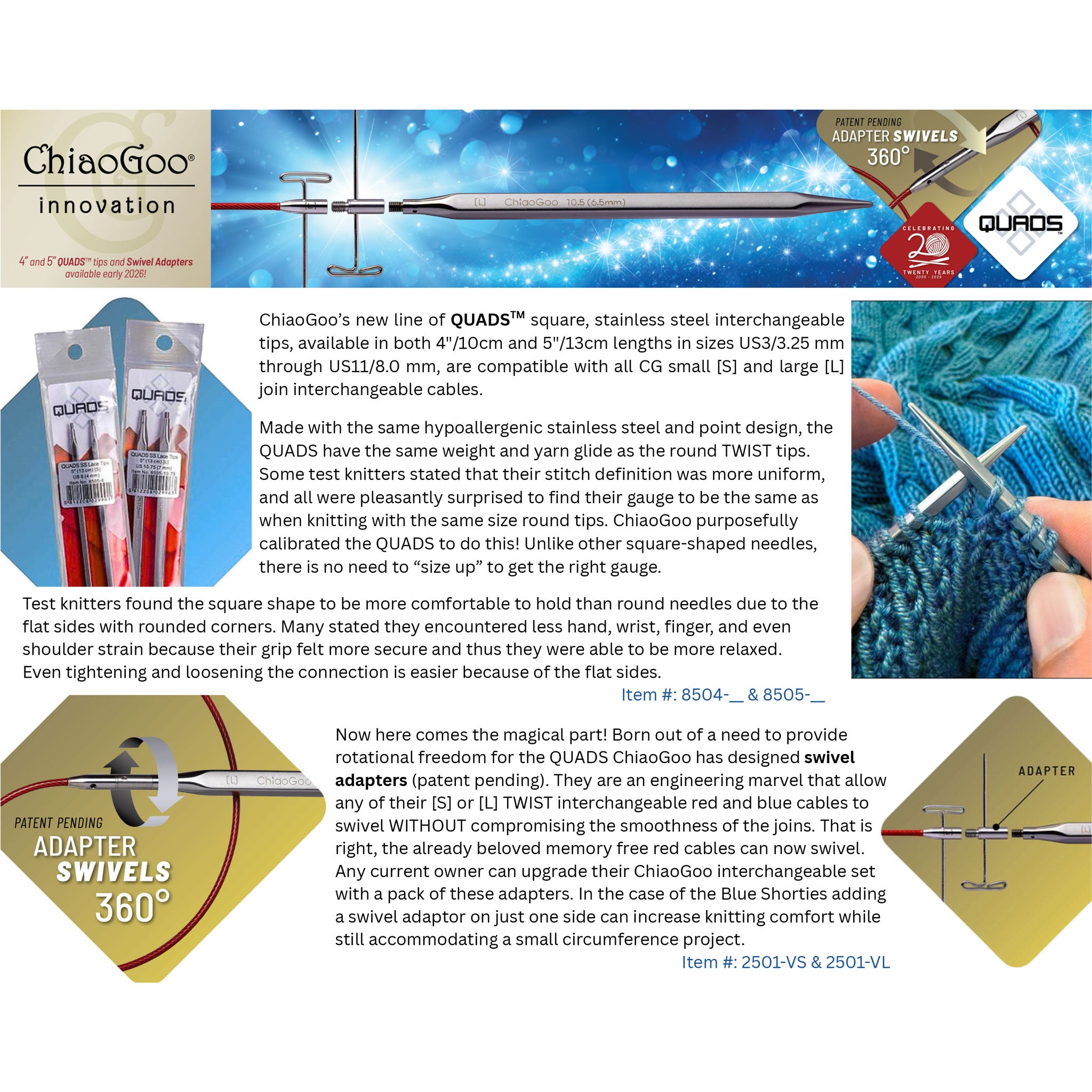 ChiaoGoo QUADS | SS Lace Tips | 4in (10cm) long