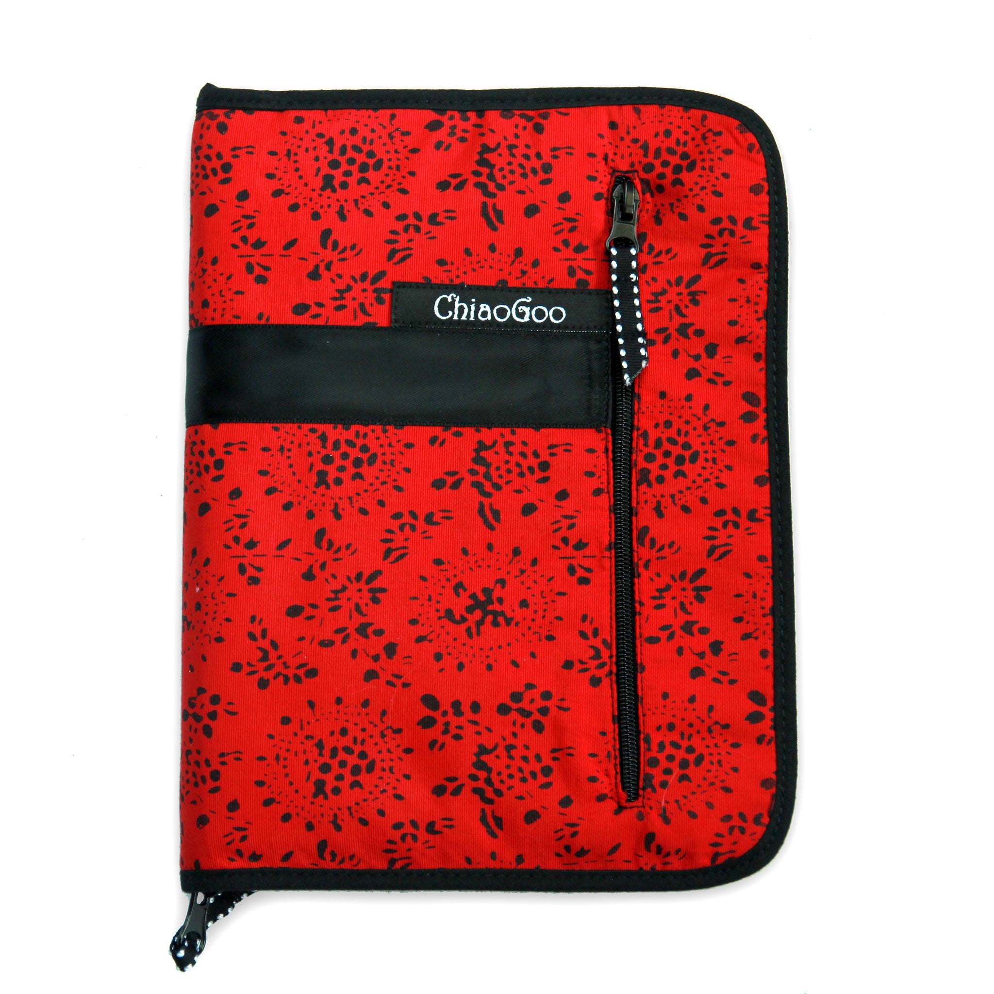 Red zippered fabric case with black pattern and zipper, featuring the ChiaoGoo brand
