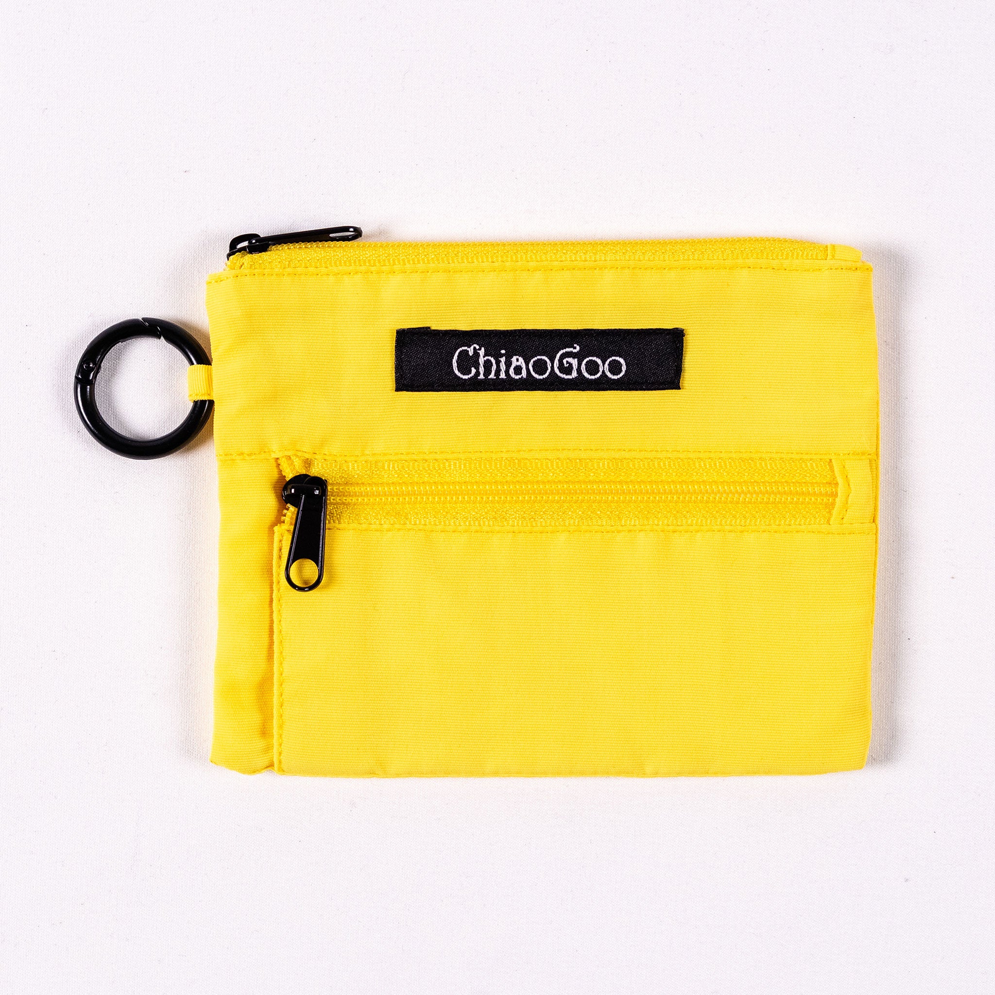 Yellow pouch with black zipper and ChiaoGoo label on a white background