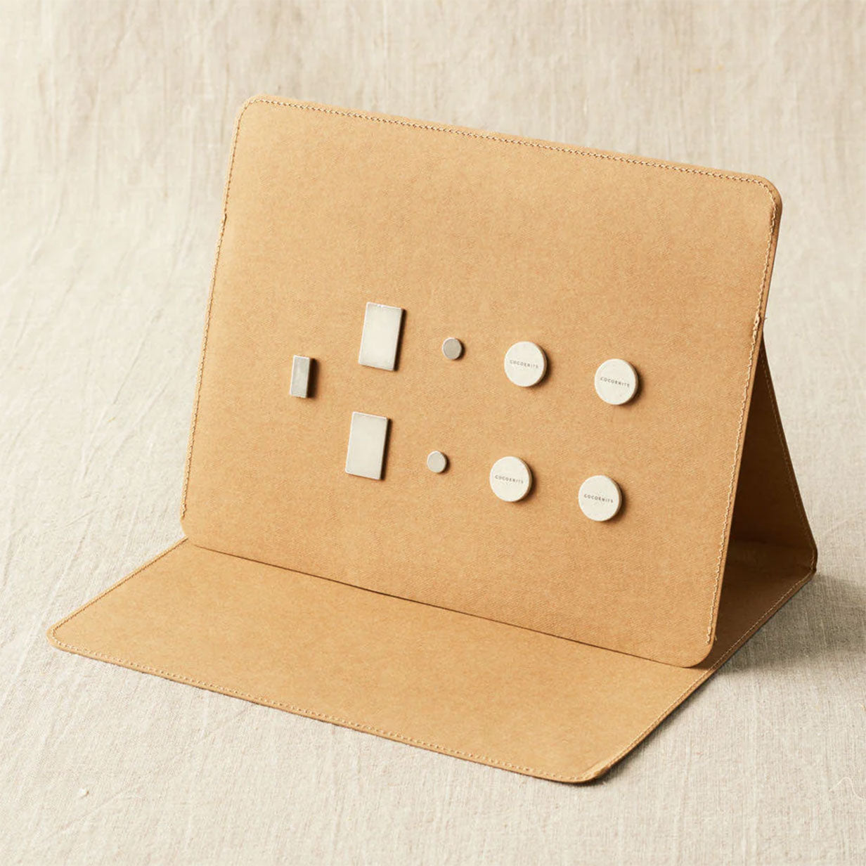 Cocoknits kraft Makers Board showing magnets supplied with board