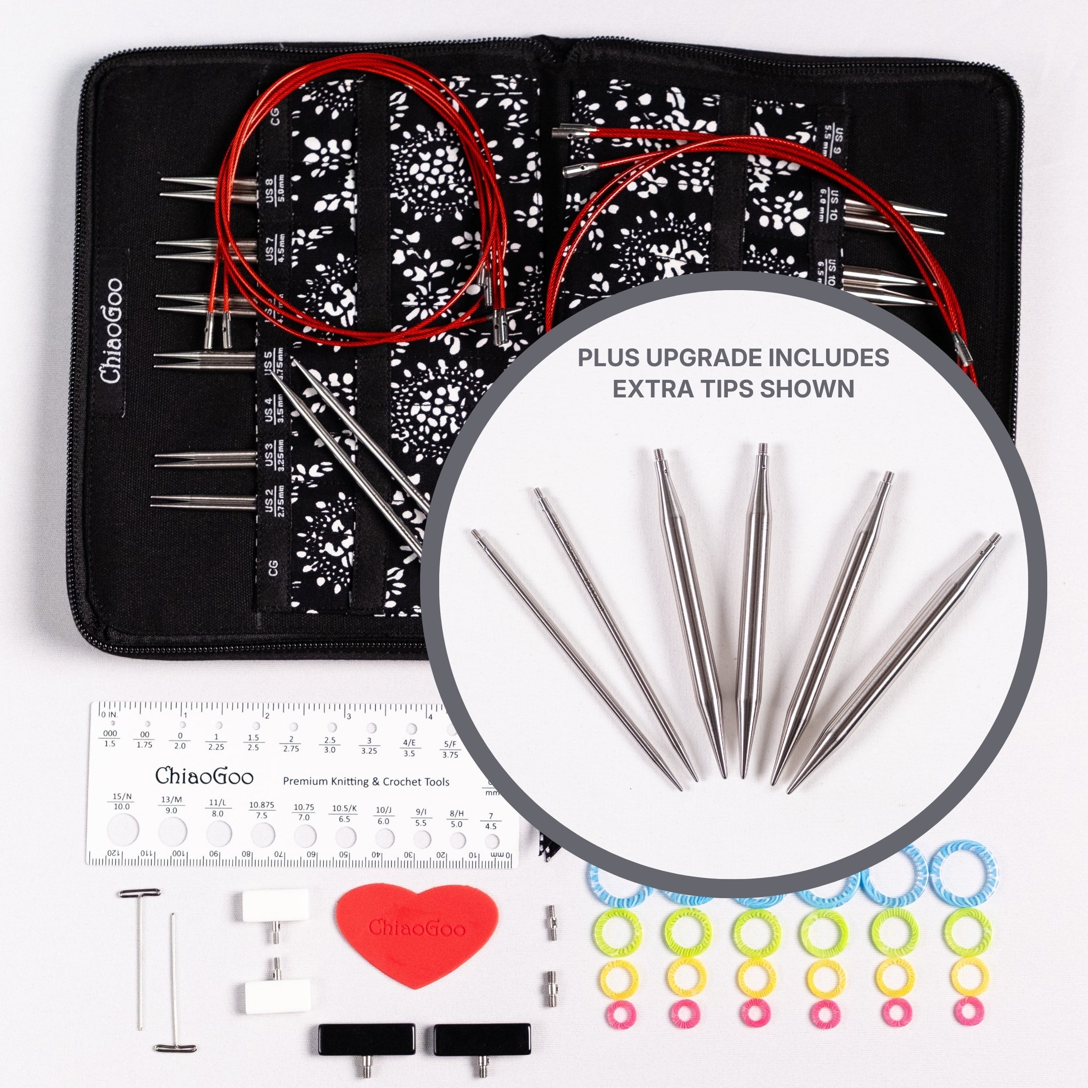 ChiaoGoo 4in Stainless Steel Complete set with additional tips showing upgrade option