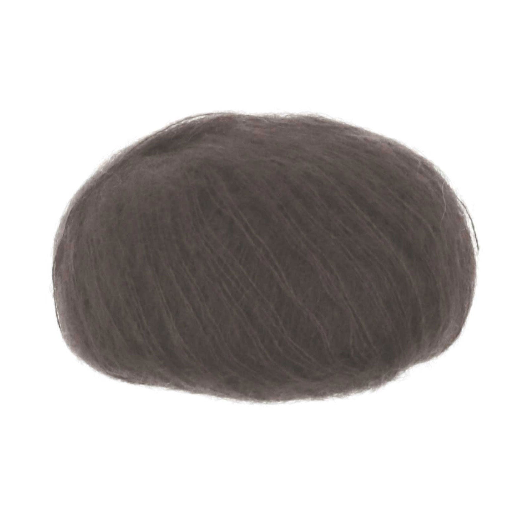 A ball of silk mohair yarn in a black brown shade
