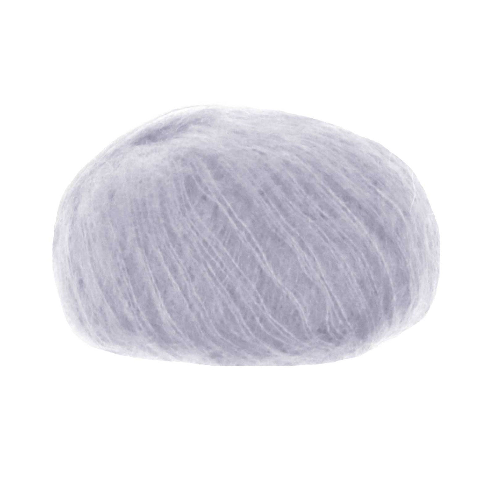 A ball of yarn in a lilace shade with a fluffy halo