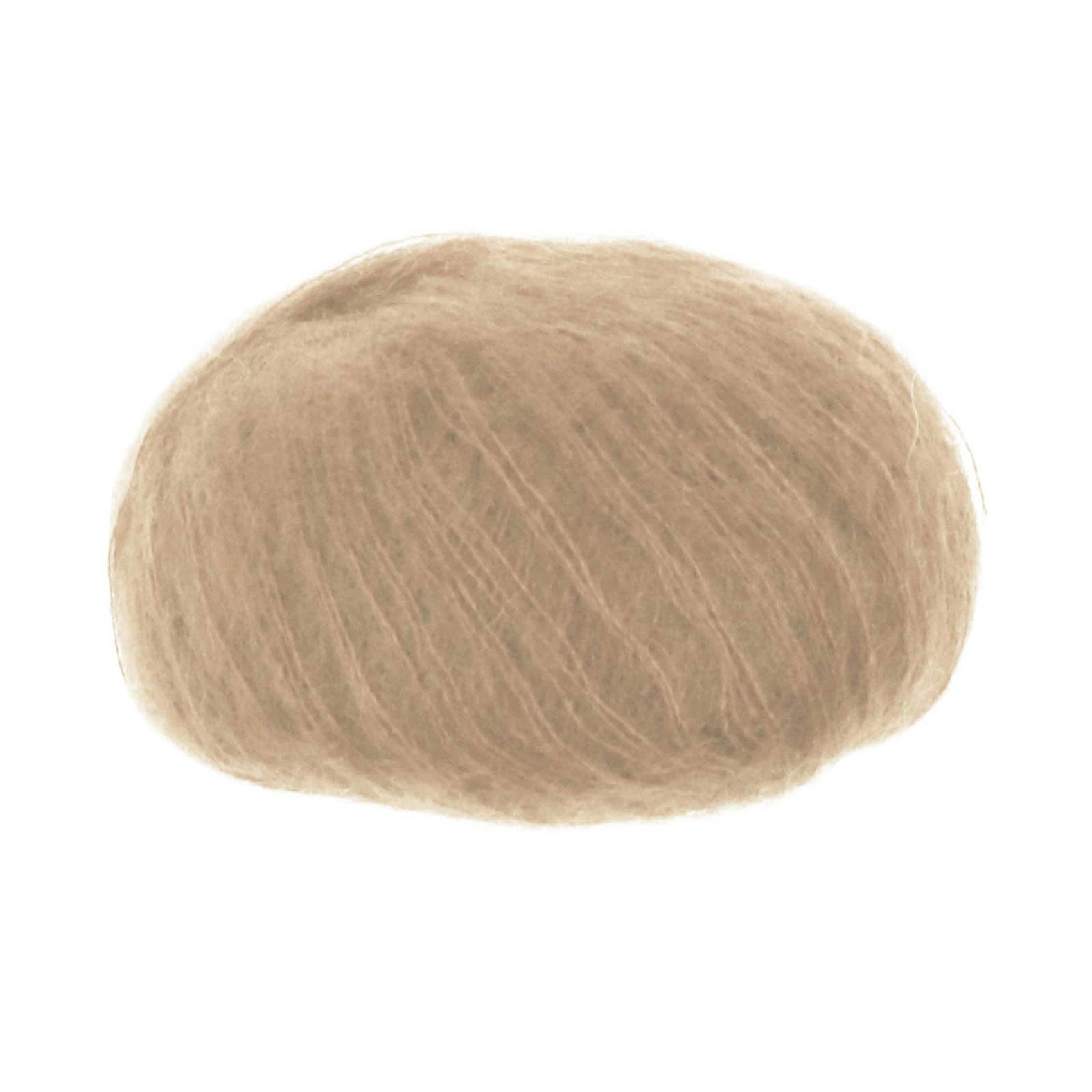 A ball of Lana Gatto Silk Mohiar in a neutral ecru shade