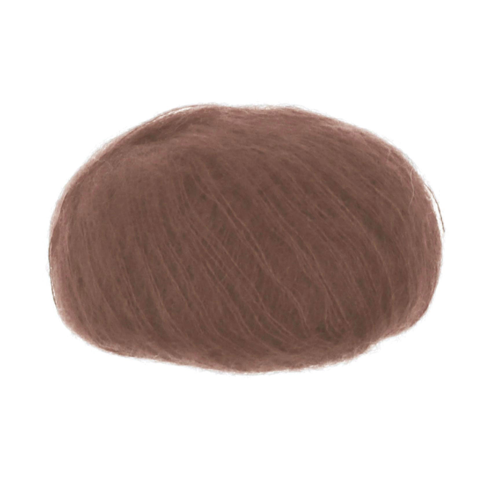A ball of silk and superfine kid mohair in a rich chestnut brown (conker)