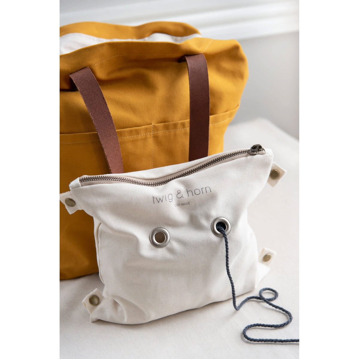 Twig & Horn Canvas Crossbody Project Tote | Knitting Bag