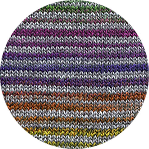 Multicolored knitted striped fabric swatch on a white background