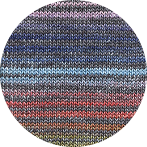 Multicolored knitted striped fabric swatch on a white background