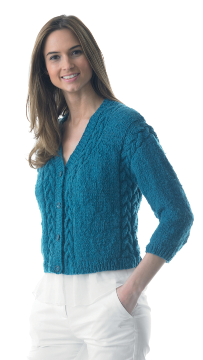 Cable cropped cardigan - knitting pattern - Click Image to Close