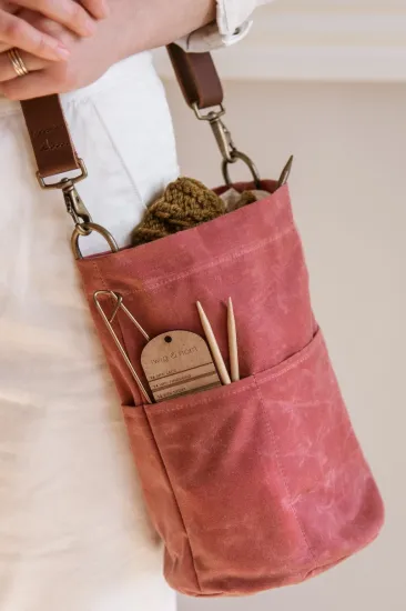 Waxed Canvas Bucket Bag | Knitter Gift - Click Image to Close