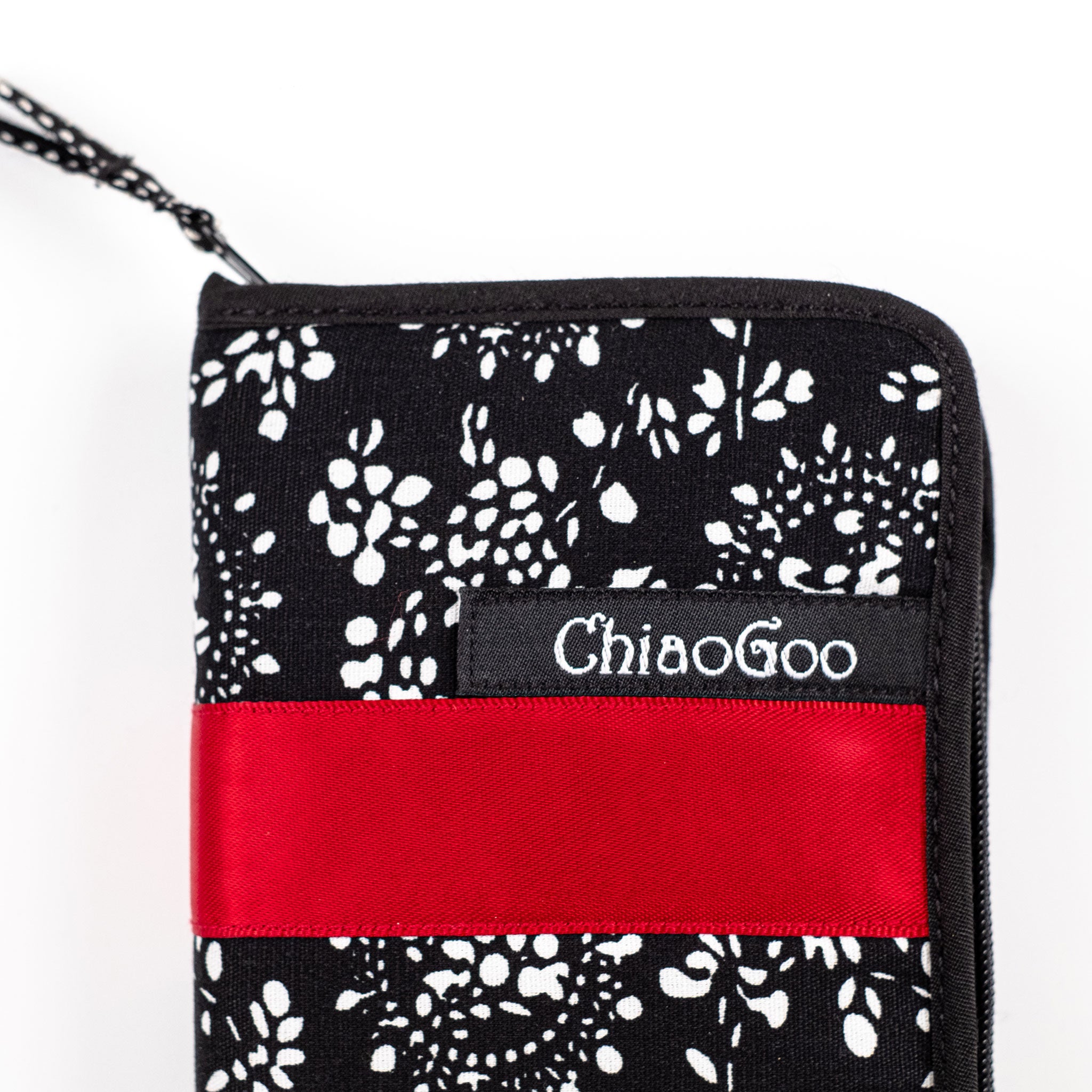 Black floral-patterned fabric case with a red strip and 'ChiaoGoo' branding on a white background
