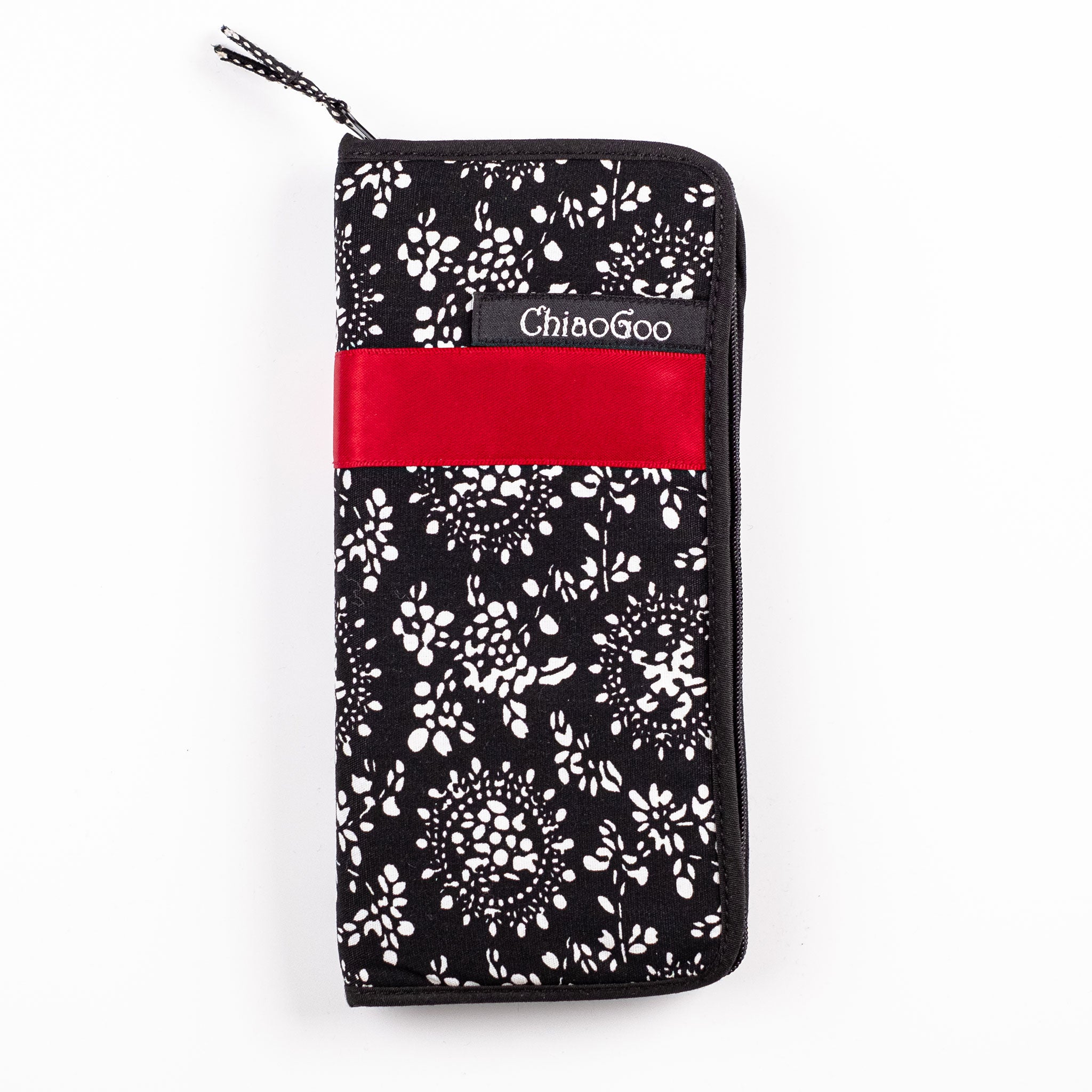 Black floral-patterned fabric case with a red strip and 'ChiaoGoo' branding on a white background
