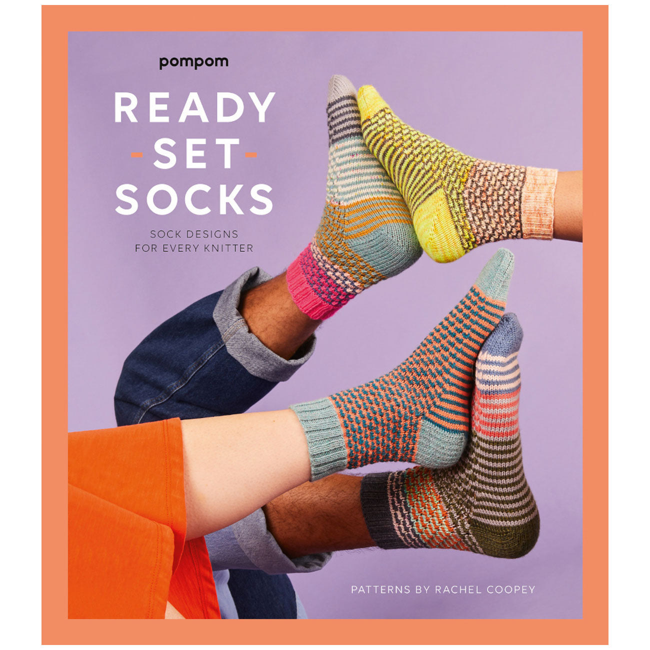 Book cover of 'Ready Set Socks' with colorful knitted socks on a purple background