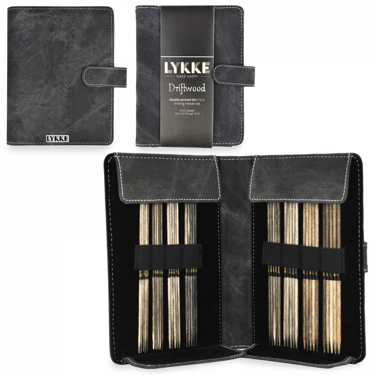 LYKKE 6in (15cm) long Double Pointed Needle Gift Set - Driftwood