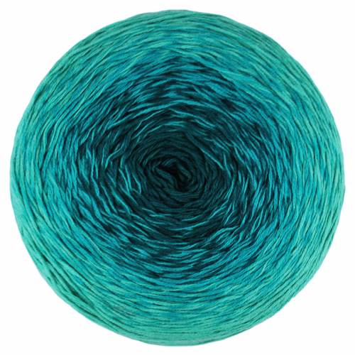 Turquoise skein of yarn on a white background