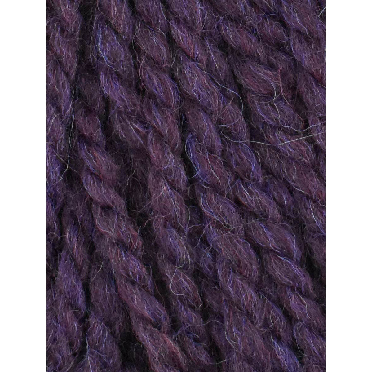 Close-up of dark purple textured yarn on a white background