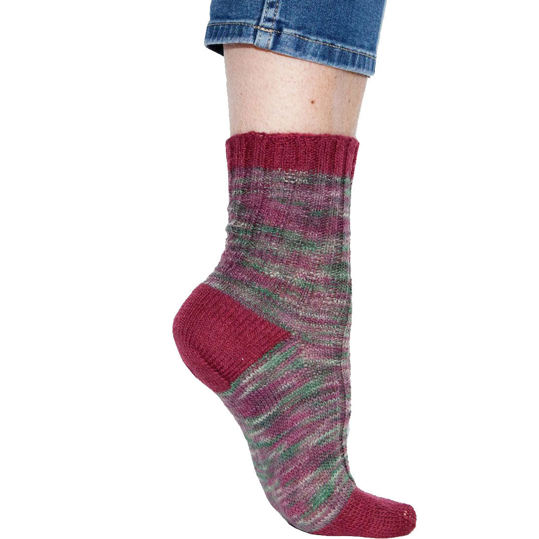 Knitted sock in Calzasocks burgundy and burgundy multi 