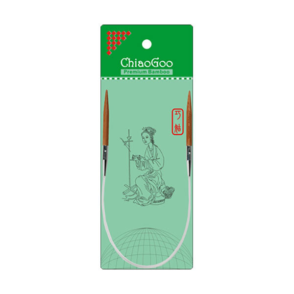 ChiaoGoo 16in (40cm) long bamboo circular knitting needles in green packaging