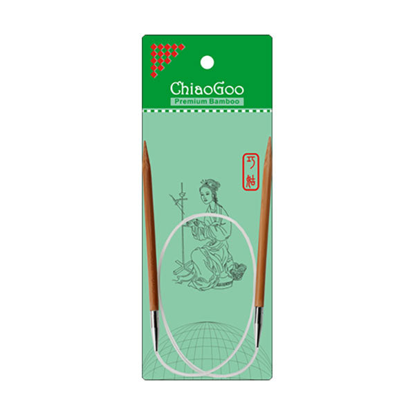 ChiaoGoo 24in (60cm) long bamboo circular knitting needle in green packaging with brand logo.