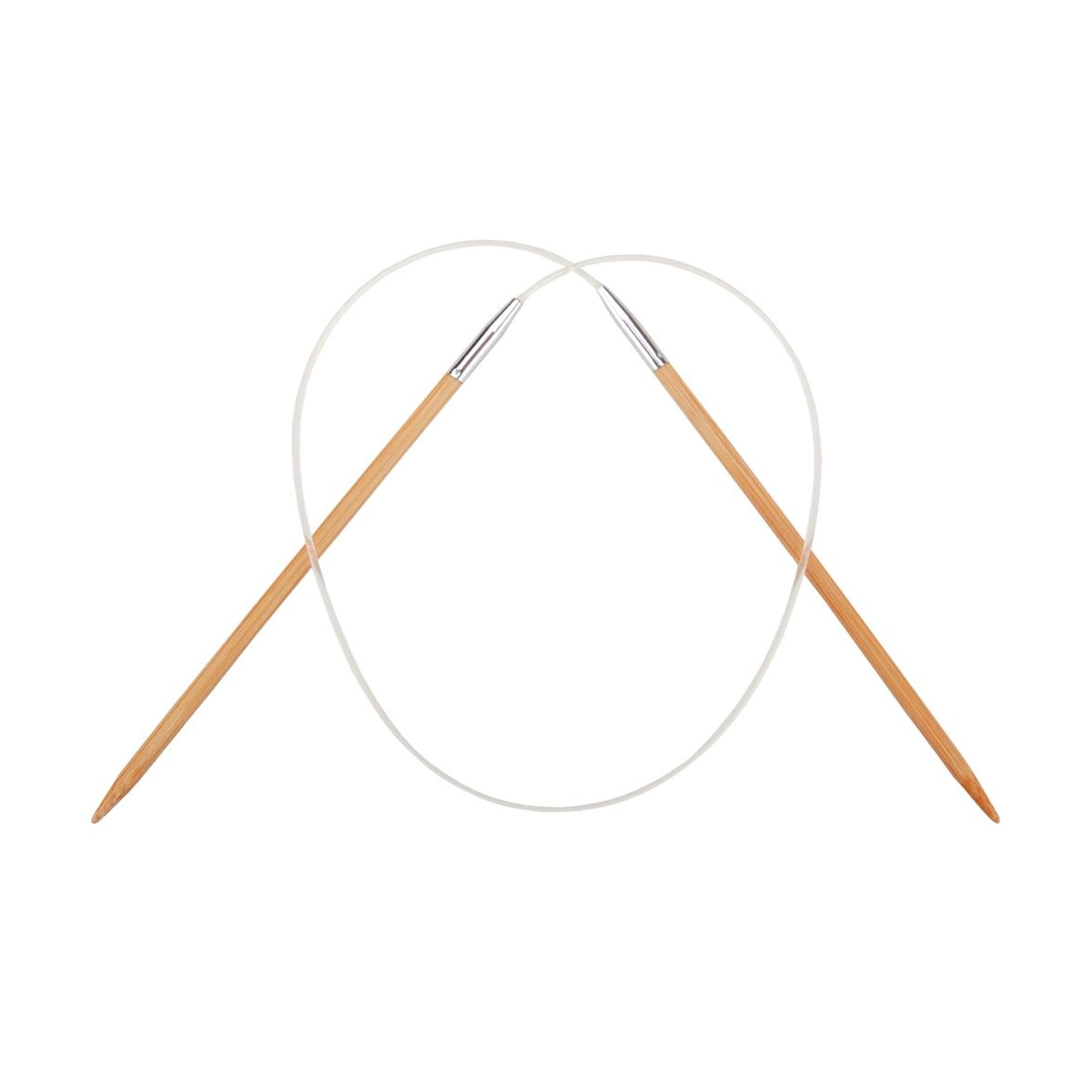 A 24in (60cm) long bamboo circular knitting needle on a white background