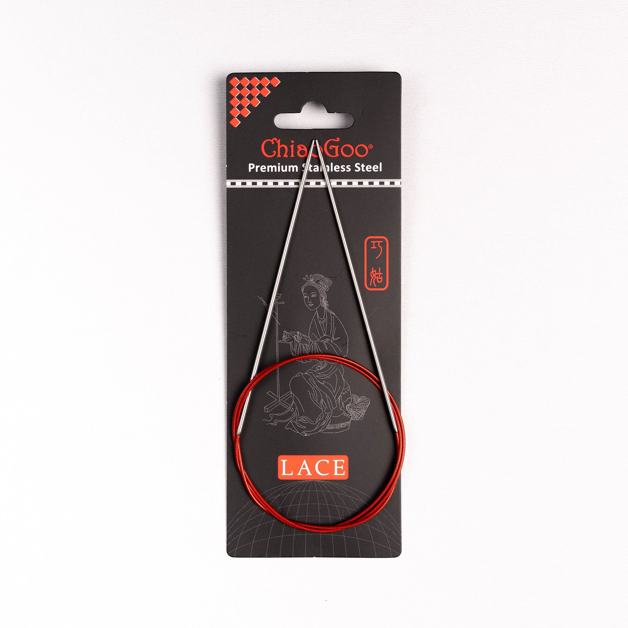 ChiaoGoo lace knitting needles in packaging on a white background