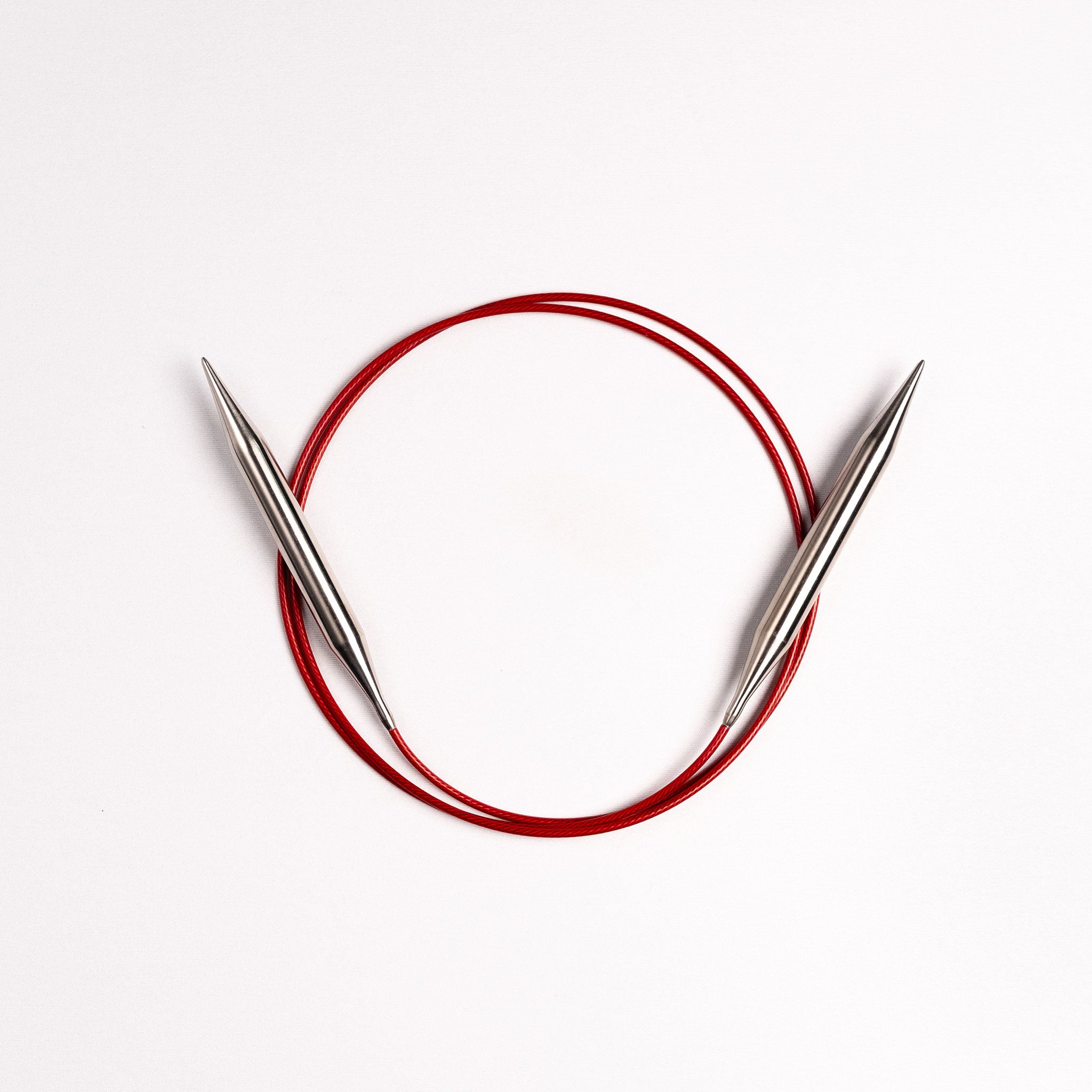 ChiaoGoo stainless steel fixed circular knitting needle - coiled red lace cable with 12.75mm tips