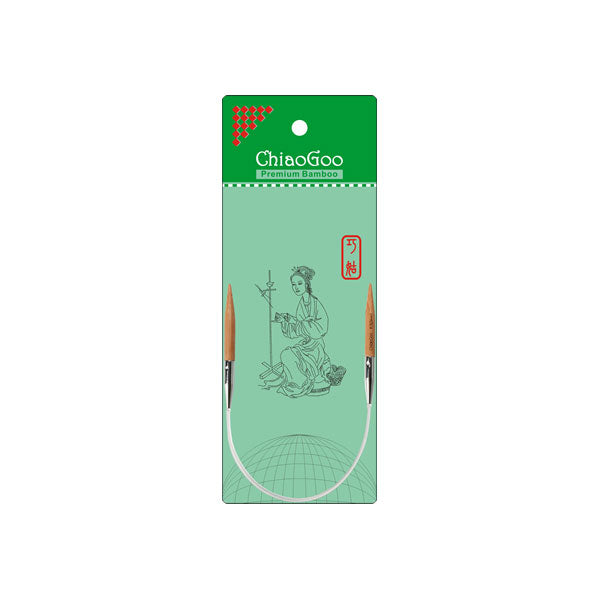 ChiaoGoo bamboo circular knitting needle in green packaging