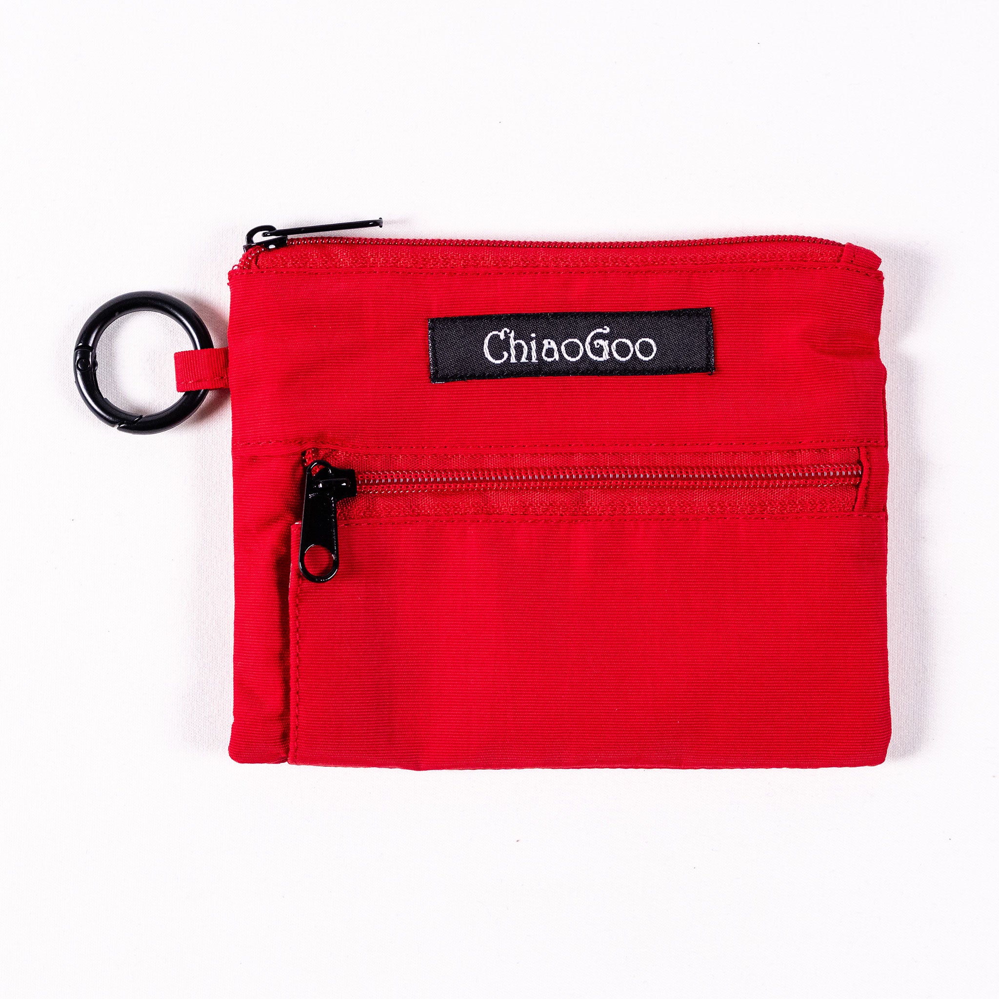 Red pouch with a black zipper and ChiaoGoo label on a white background