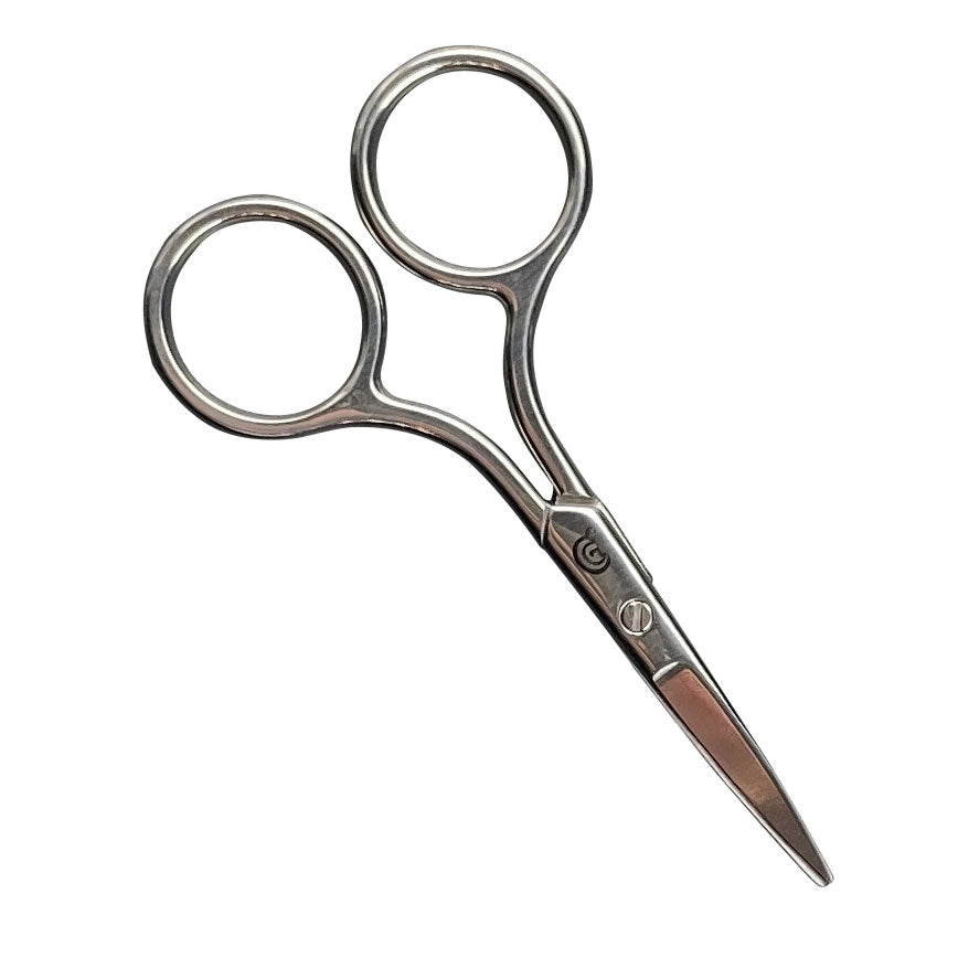 Pair of stainless steel scissors on a white background