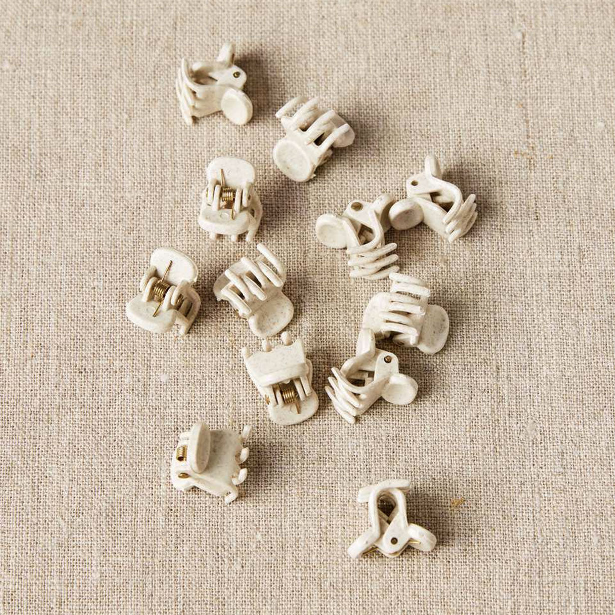 Cocoknits claw clips on linen background