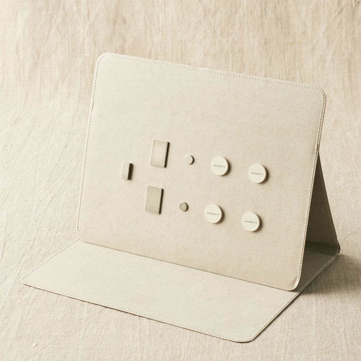 Cocoknits grey Makers Board showing magnets supplied with board