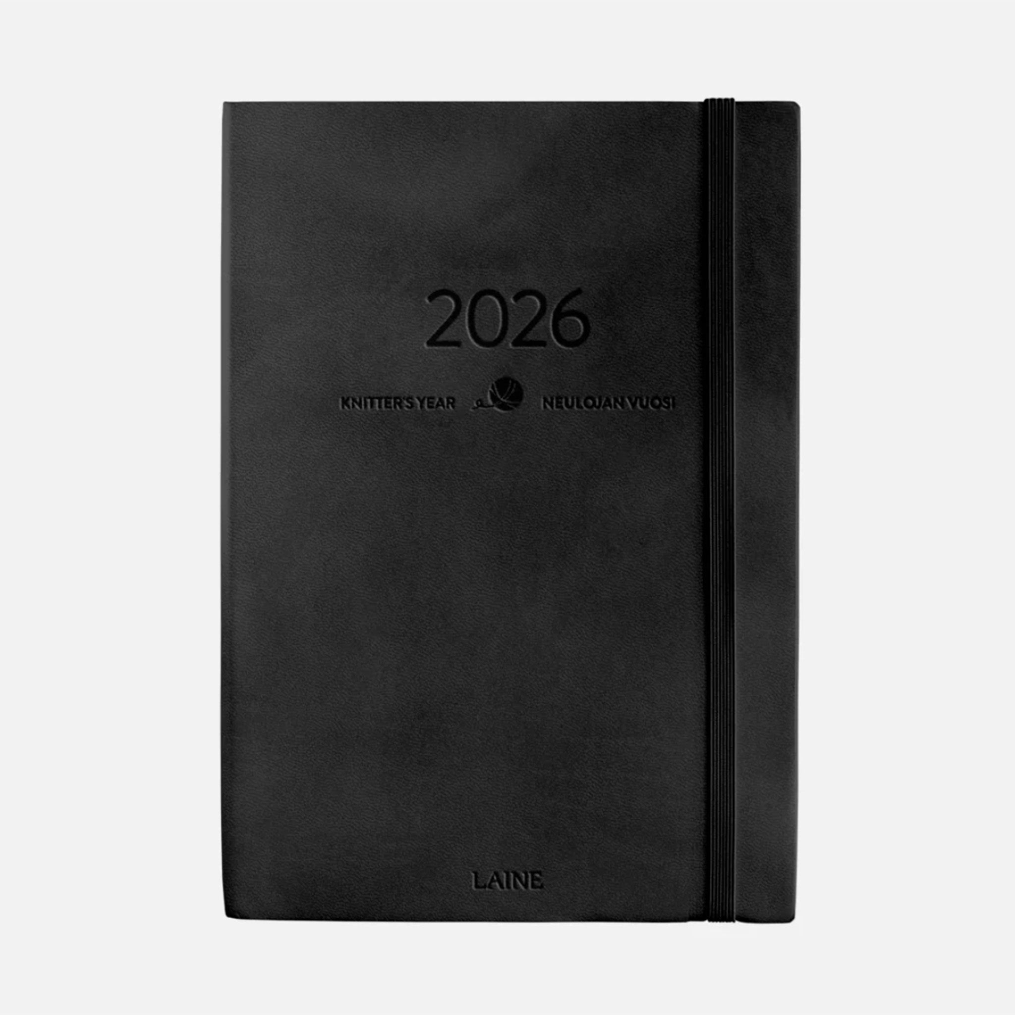 Black notebook with '2026' debossed on the cover, on a white background