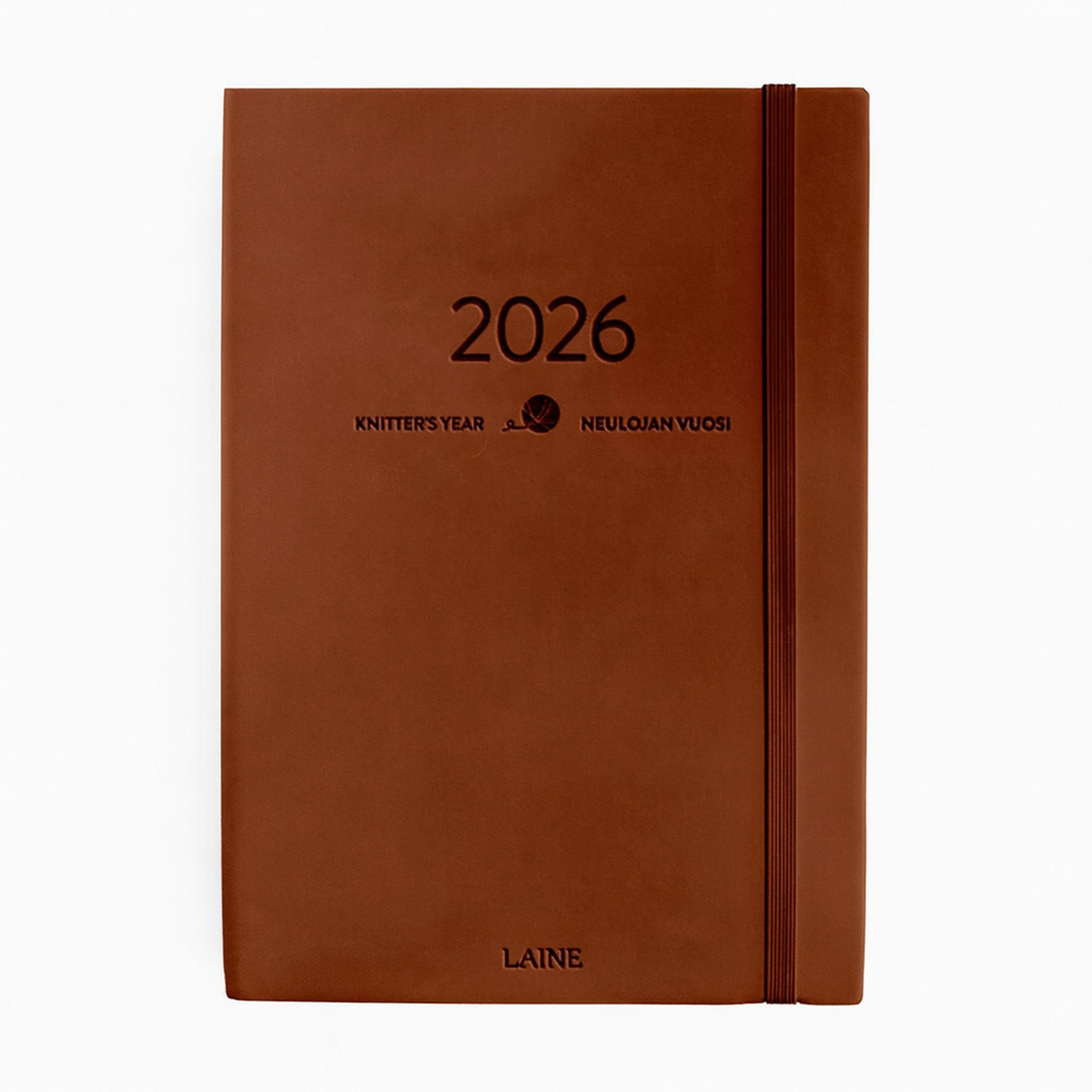Brown notebook with '2026' debossed on the cover on a white background
