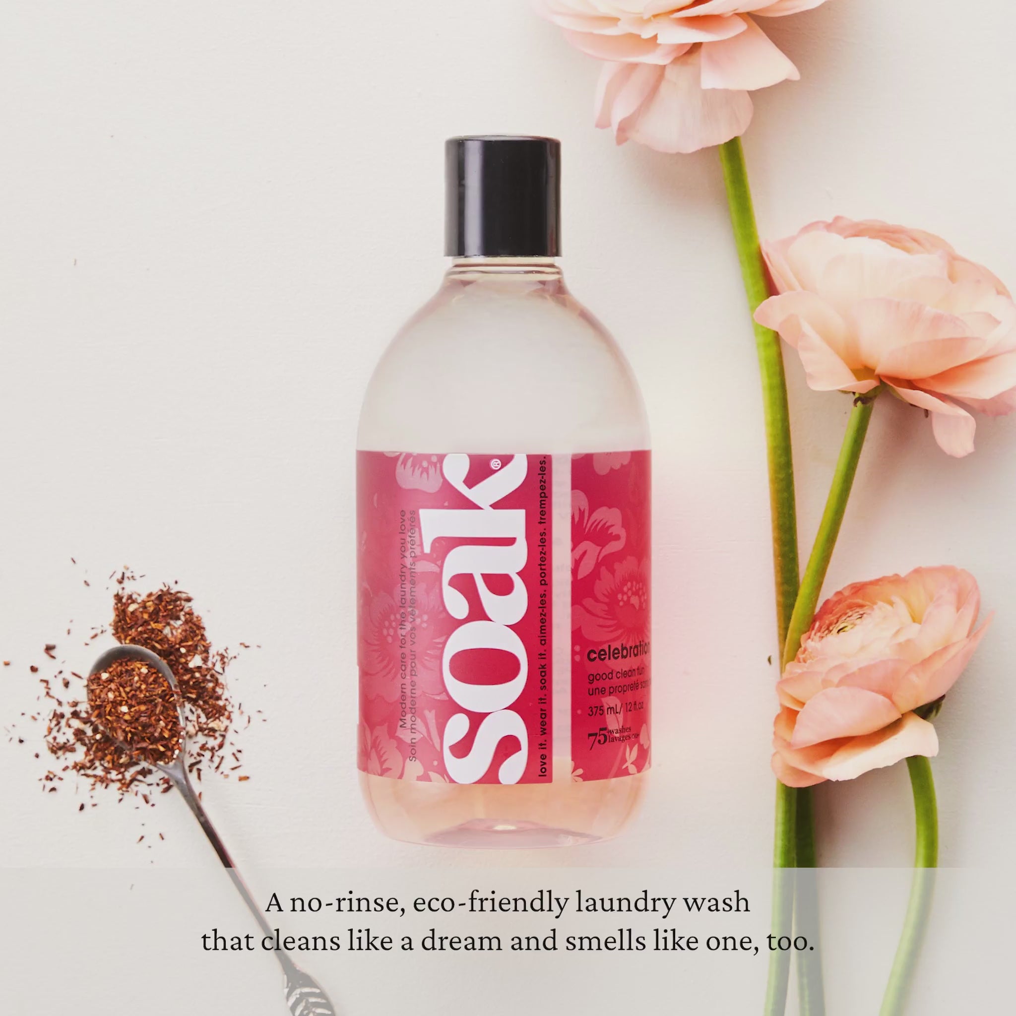 Short video with text captions outlining all six Soak fragrances and scentless option