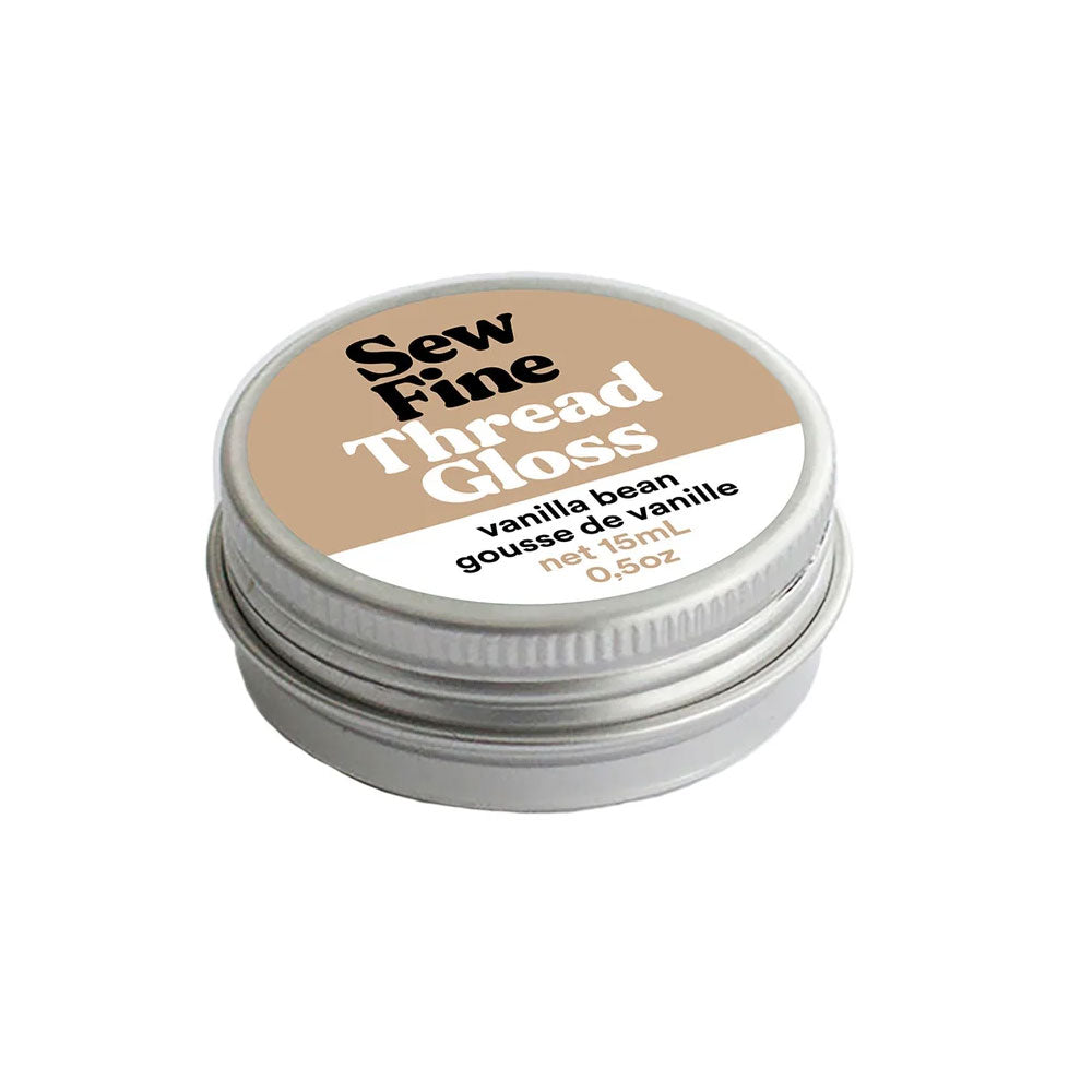 Sew Fine Thread Gloss - Vanilla Bean tin with beige label on a white background