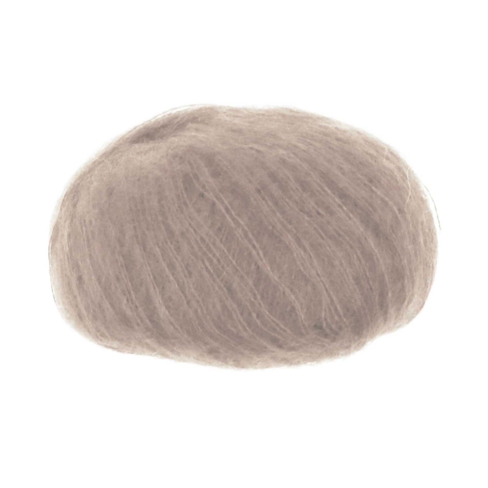 A ball of silk and superfine kid mohair yarn in walnut brown shade