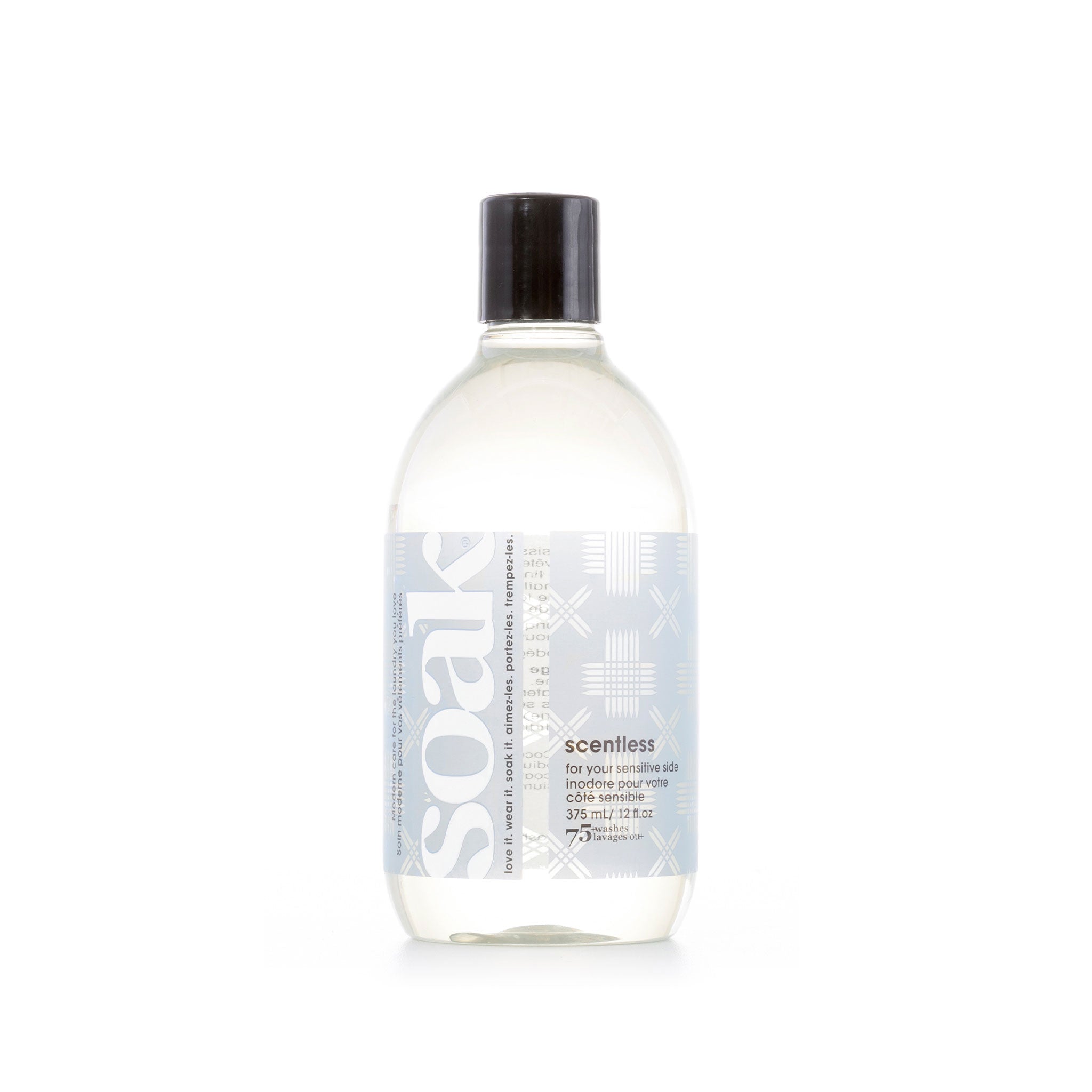 Bottle of 375ml scentless no- fragrance Soak laundry detergent, light grey label