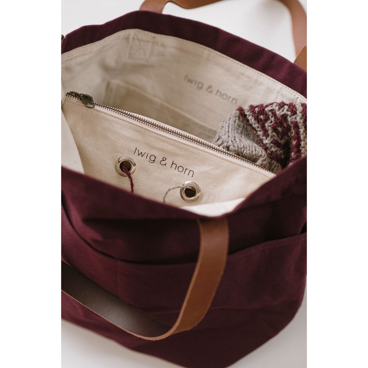 Twig & Horn Canvas Crossbody Project Tote | Knitting Bag
