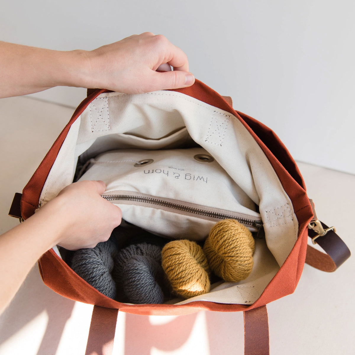 Twig & Horn Canvas Crossbody Project Tote | Knitting Bag